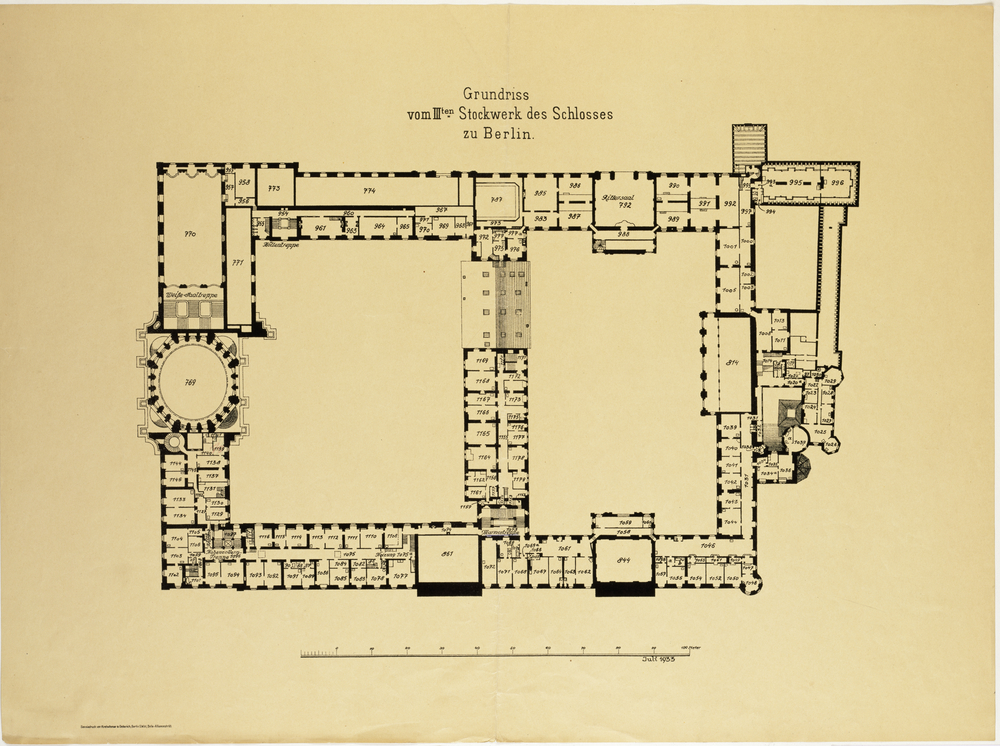 Kretschmar und Oellerich: Berliner Schloss, Grundriss, Drittes Obergeschoss, 1933, Druck, SPSG, PK 2668/4